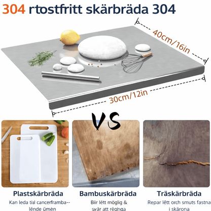 AKSEL – Skärbräda i Rostfritt Stål med Halkskydd, Säker Kant och Slitstark Yta för Kök & Bakning